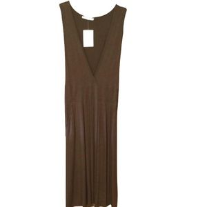 New CAbi Brown Plunging V-Neck Midi Dress, XL